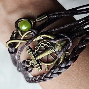 Brown leather multistrand layered infinity bracelet